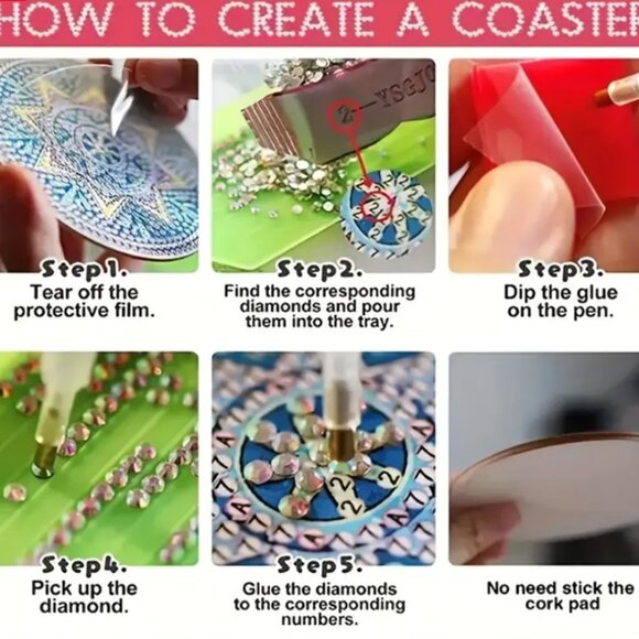 New 8 Piece Easter Diamond Painting Coaster Kit - Picture 6 of 6